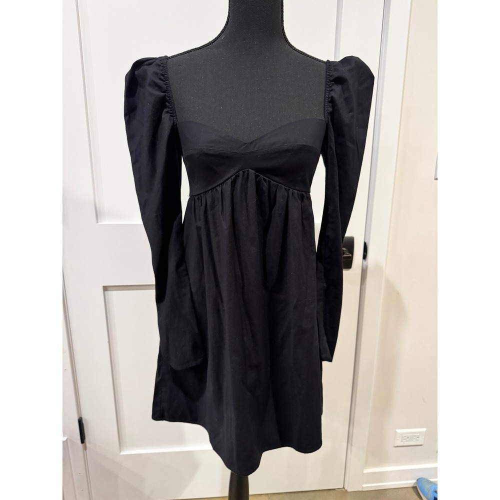 Reformation Black Organic Cotton Puff Sleeve Sweetheart Mini Dress Size 0